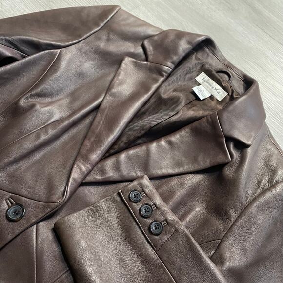 Vintage Preston & York Chocolate Brown Leather Lambskin Jacket Coat Womens Large - Picture 2 of 9